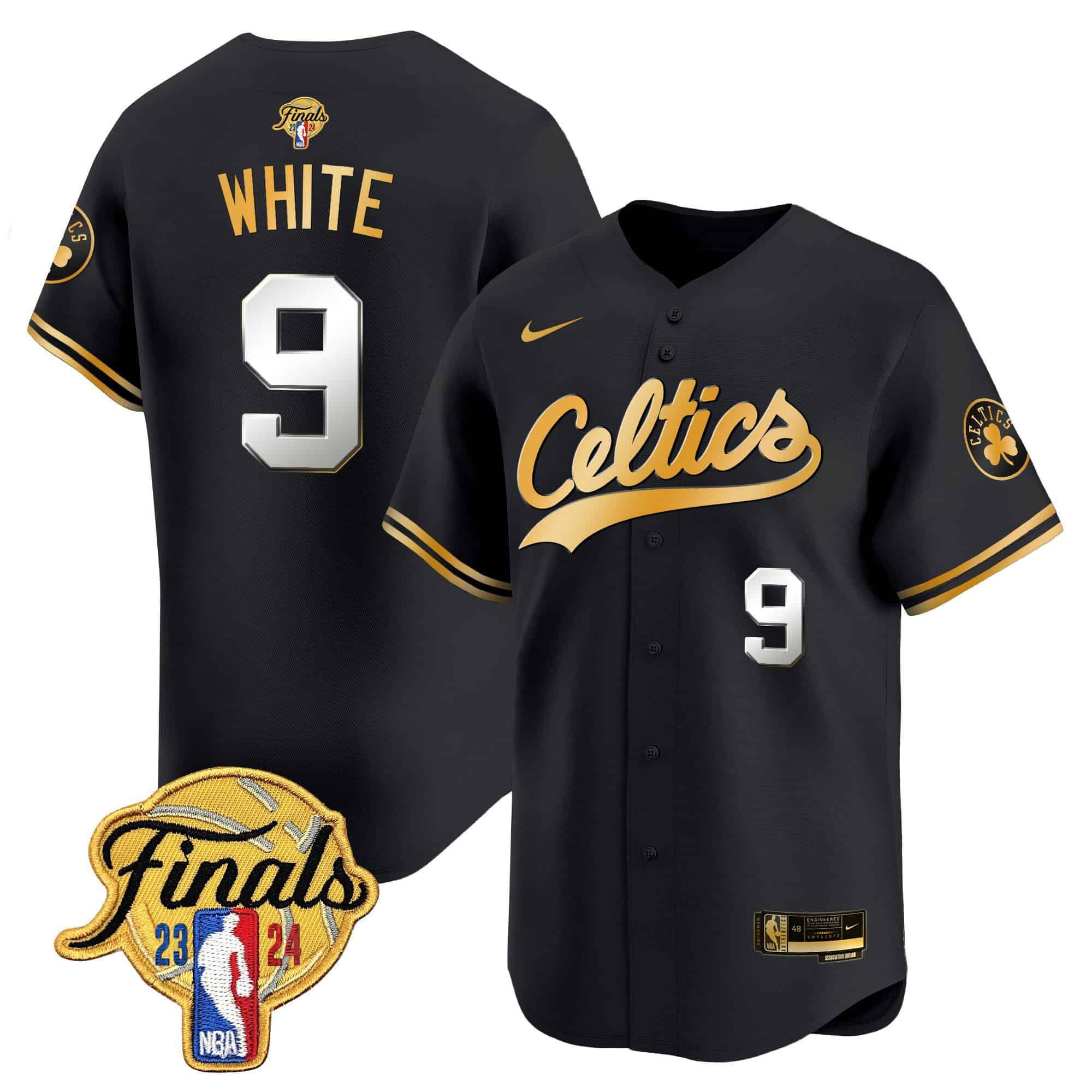 Men Boston Celtics 9 White Black 2024 Nike Finals Patch Baseball NBA Jersey
